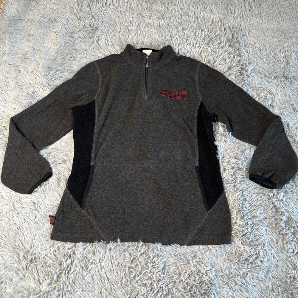 Harley Davidson Quarter Zip Pullover Womens Large Grey Black Fleece Motorcycle